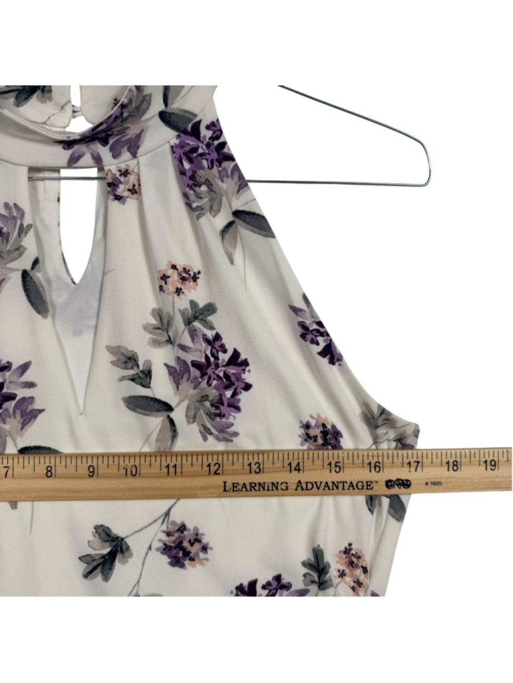 White House Black Market Top White Purple Floral Side Cinched Women Small - Picture 10 of 10